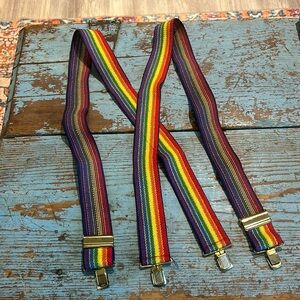 RAINBOW SUSPENDERS - Vtg 70s-80s Clown Mork & Mindy Elastic w Metal Clips